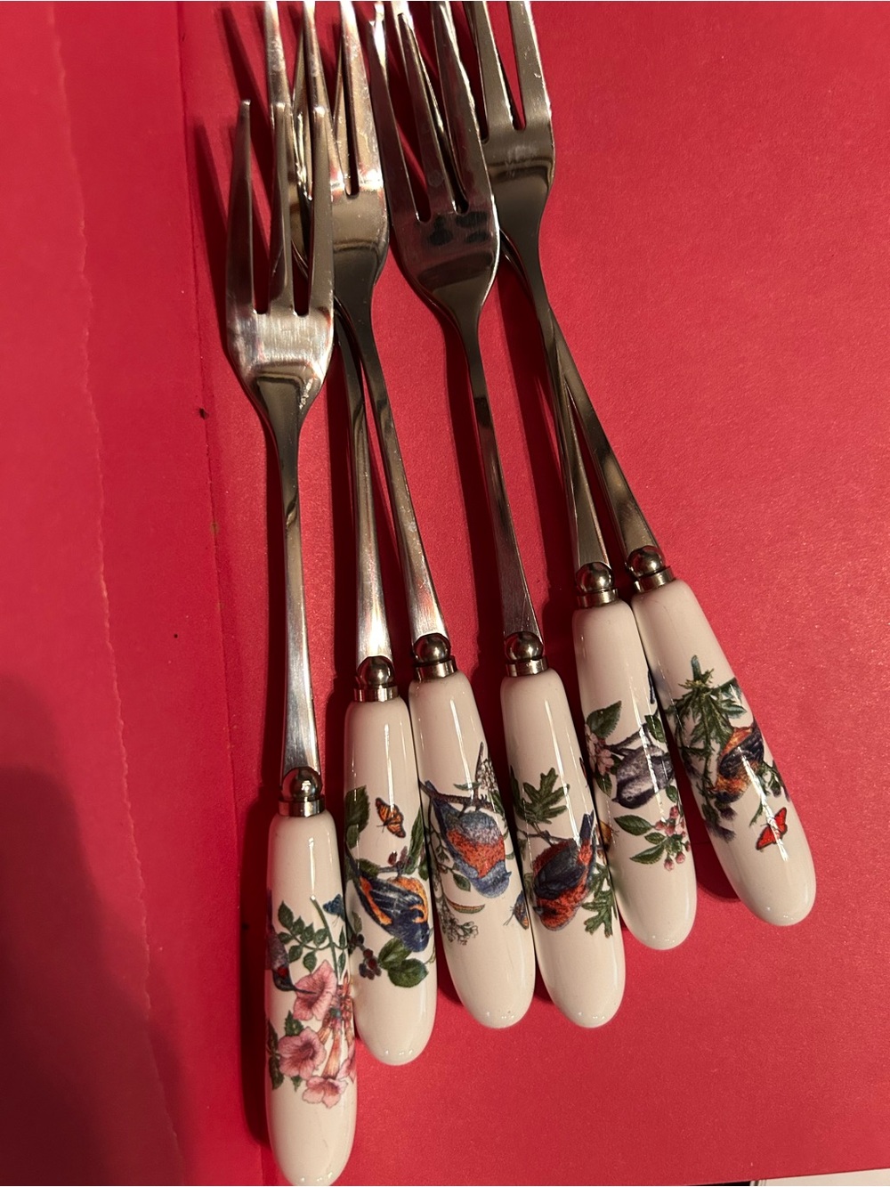 Portmeirion White Porcelain-Handled Floral Pastry Forks